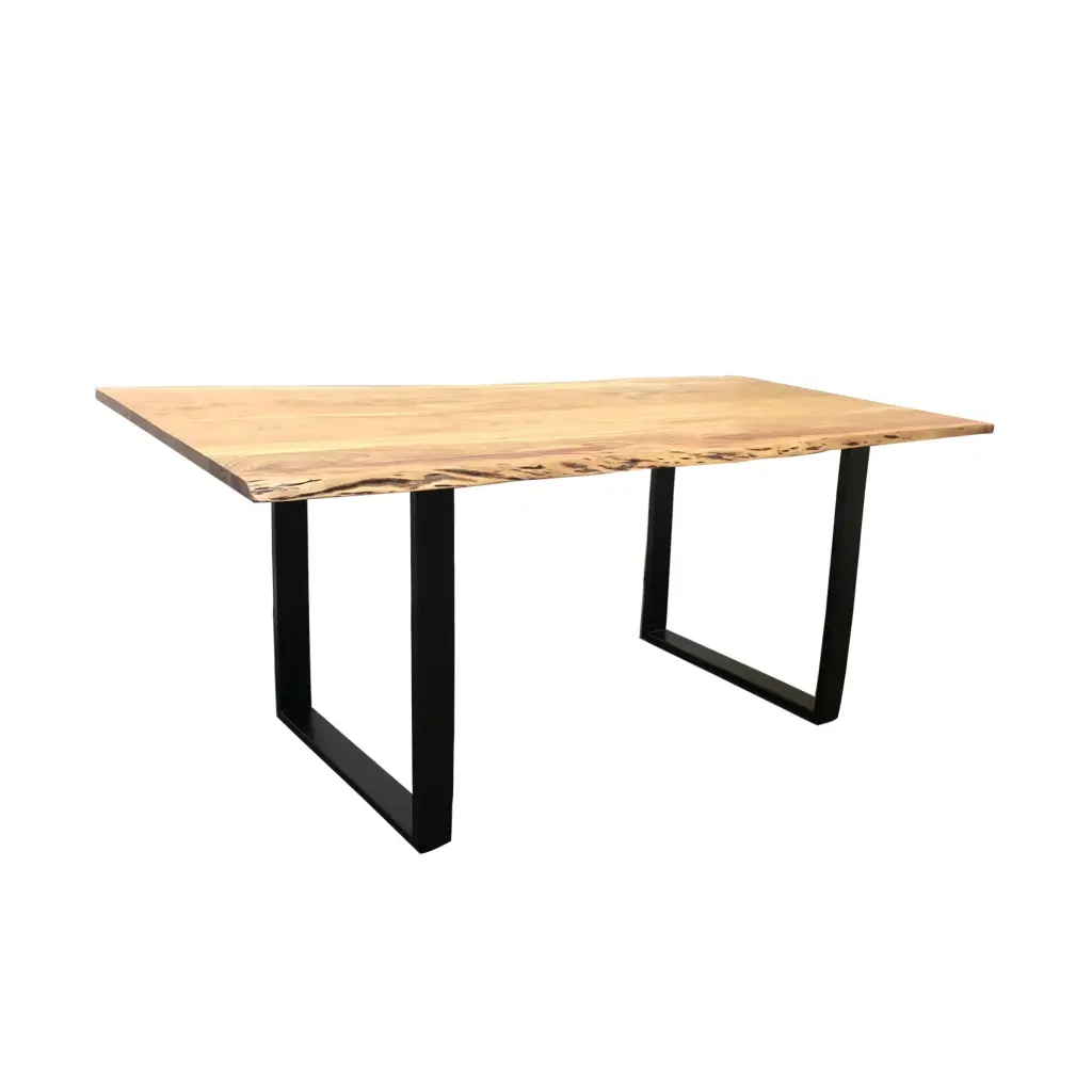 71 Inch Live Edge Dining Table U Design Black Metal Legs Natural Wood Top royal hampton