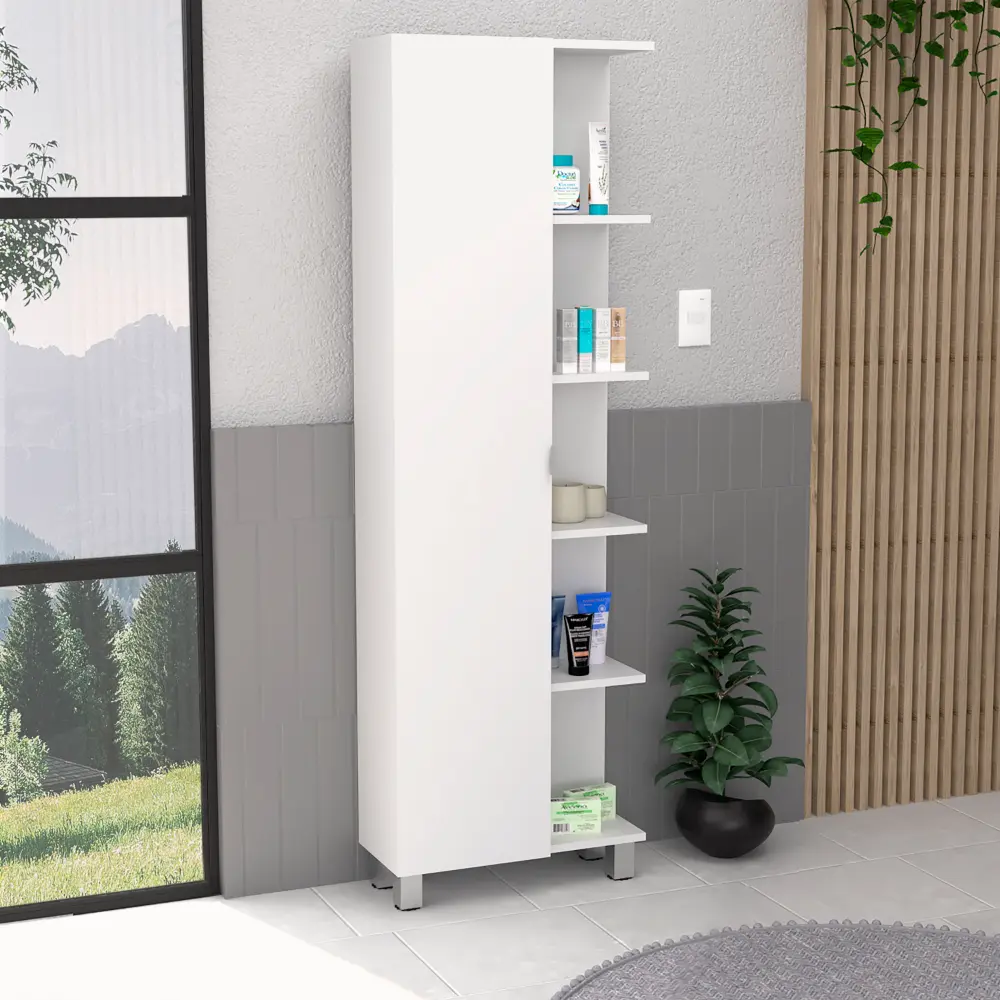 Linen Single Door Cabinet 62 Inch H Five External Shelves Four Interior Storage depot e-shop