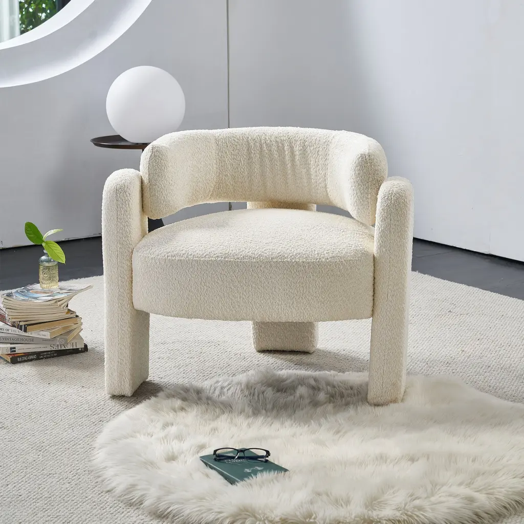 34.65 Inch Wide Boucle Upholstery Accent Chair Beige Living Room wq furniture
