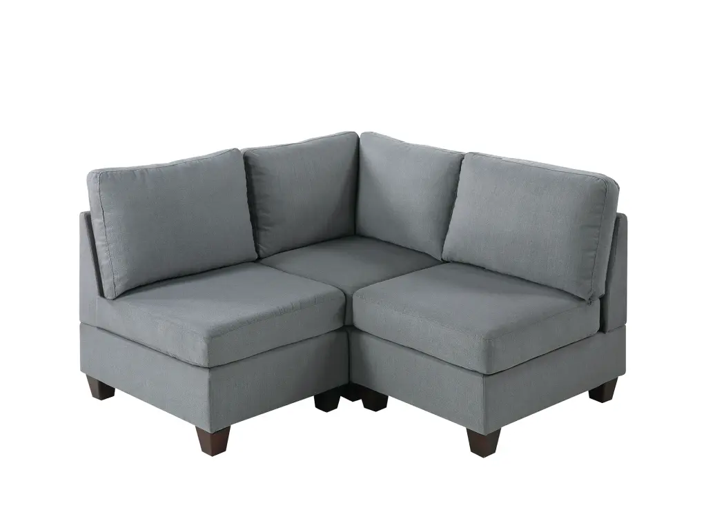 3 Piece Modular Sofa Set Gray Fabric Living Room poundex