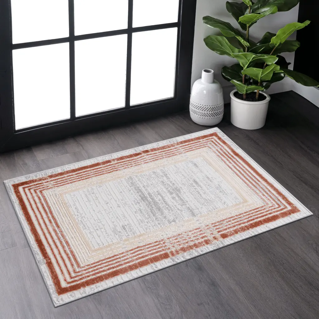 Naar Marfi Gatherion 2X3 Brown Ivory Bordered Non Shedding Living Room Rug naar rug