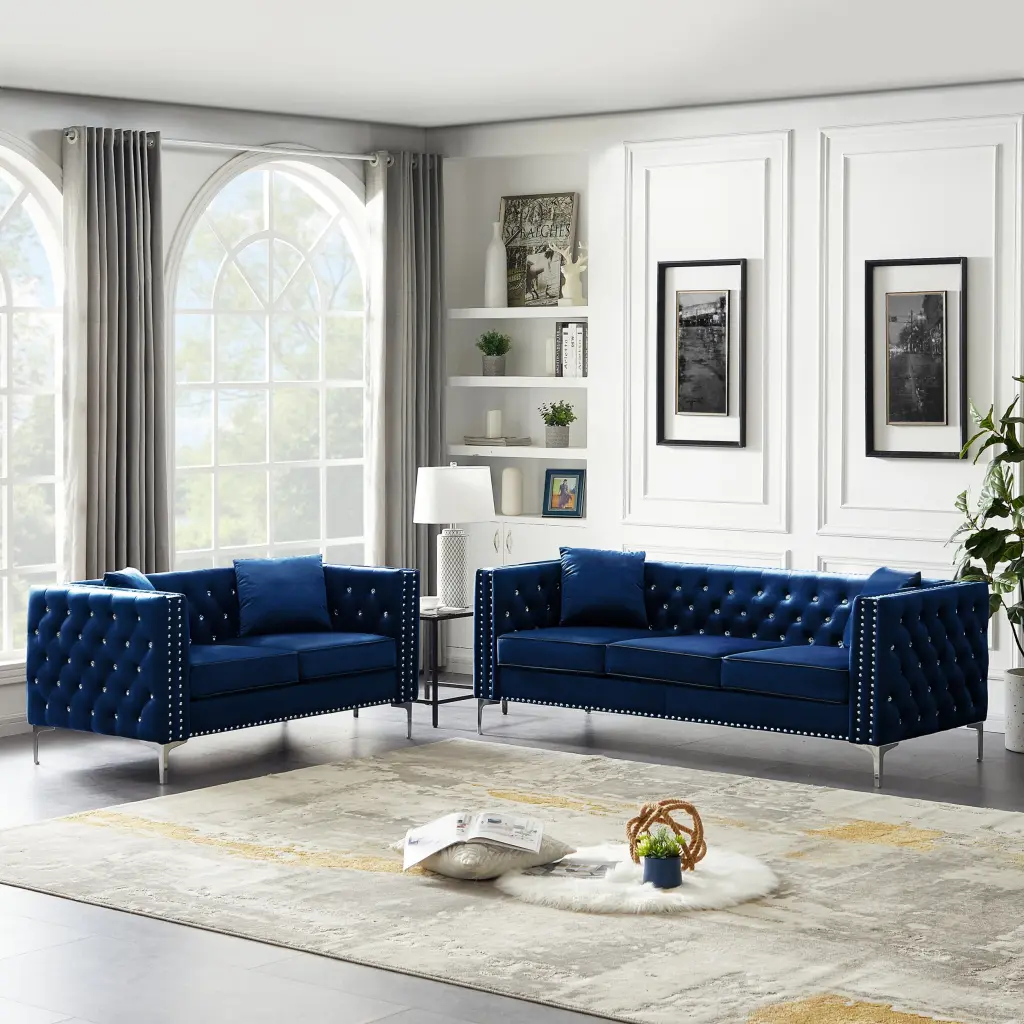 2 Piece Modern Velvet Living Room Set Sofa and Loveseat Jewel Blue aijiafurniture
