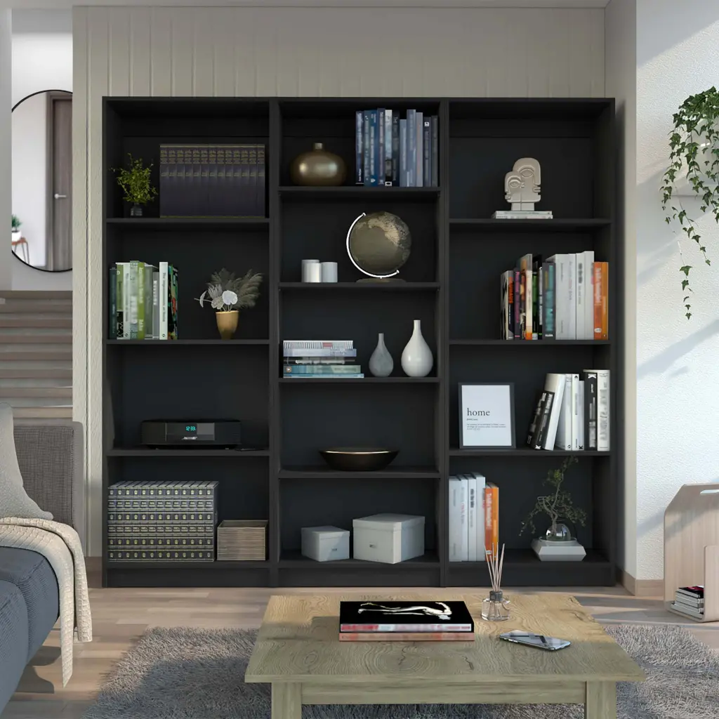 York Black 3 Piece Living Room Set 3 Bookcases 8 Or More Black furniture max