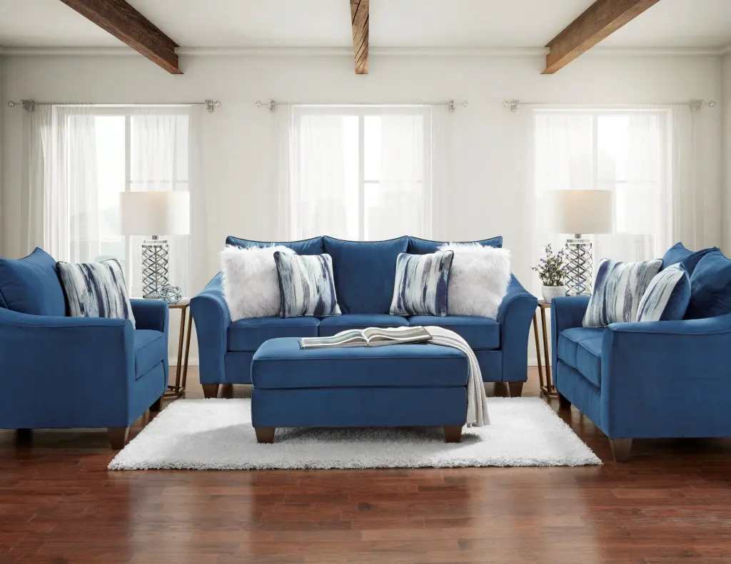 Camero Fabric 4 Piece Neutral Textured Living Room Set Navy Blue Espresso hz