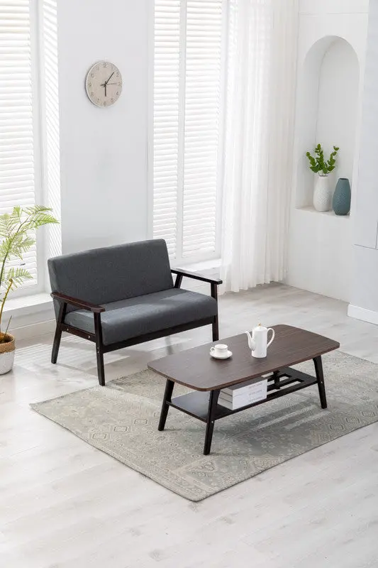 Bahamas Espresso Coffee Table And Loveseat Set Gray Linen lilola home