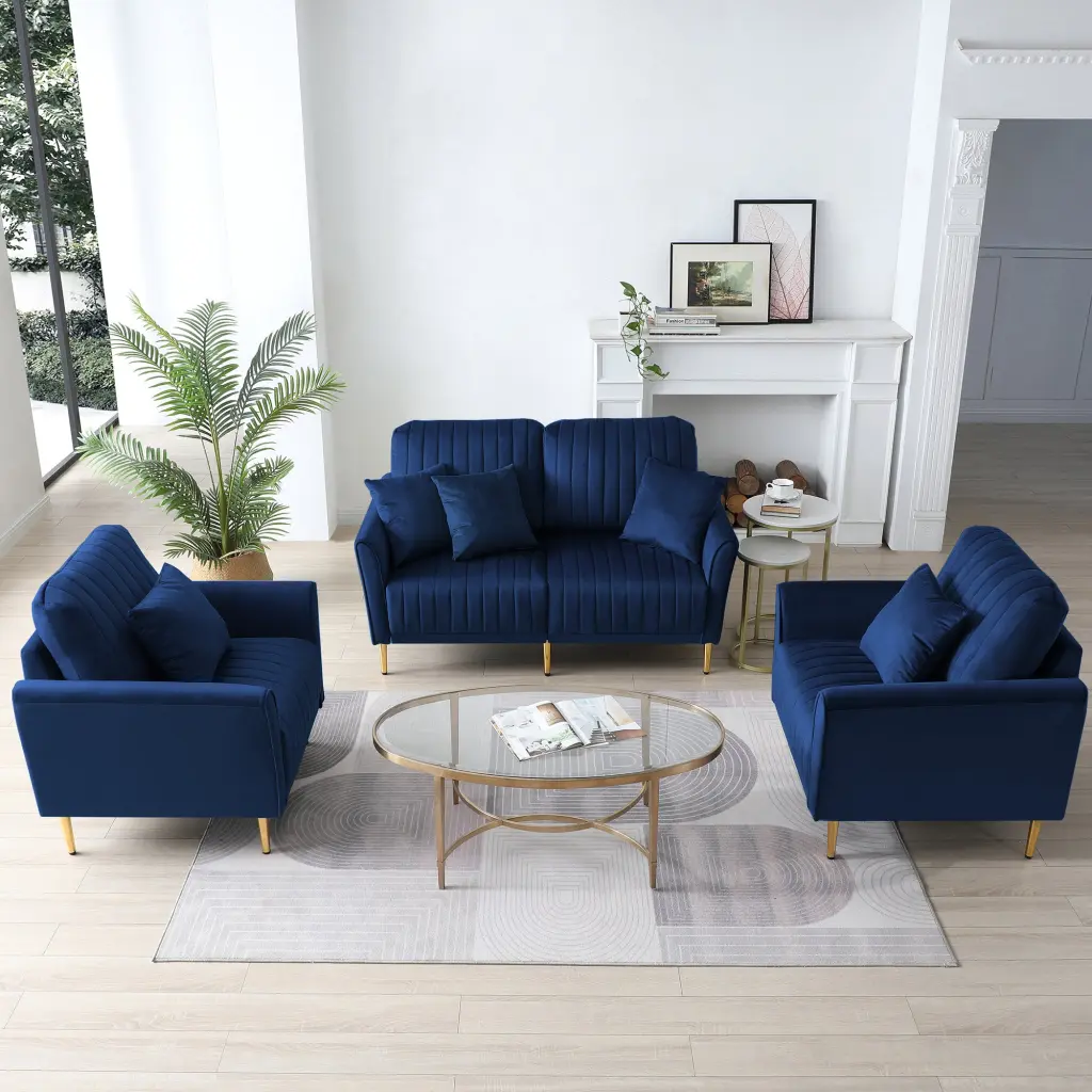 3 Piece Velvet Living Room Sofa Sets 2 Piece Accent Chair And One 2 Seater ui furniture