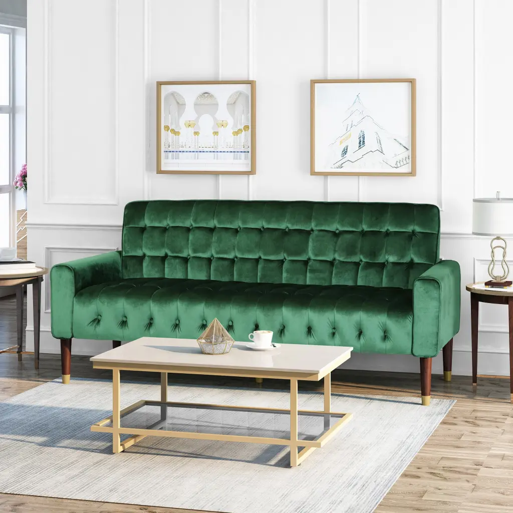 70 Inch Wide Square Arms Velvet Straight Sofa Living Room and Study Emerald Green nh-mirod