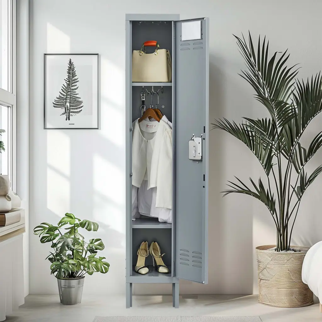 1 Door 66 Inch Metal Locker Lock Employees Storage Locker Cabinet makeace art home furniture