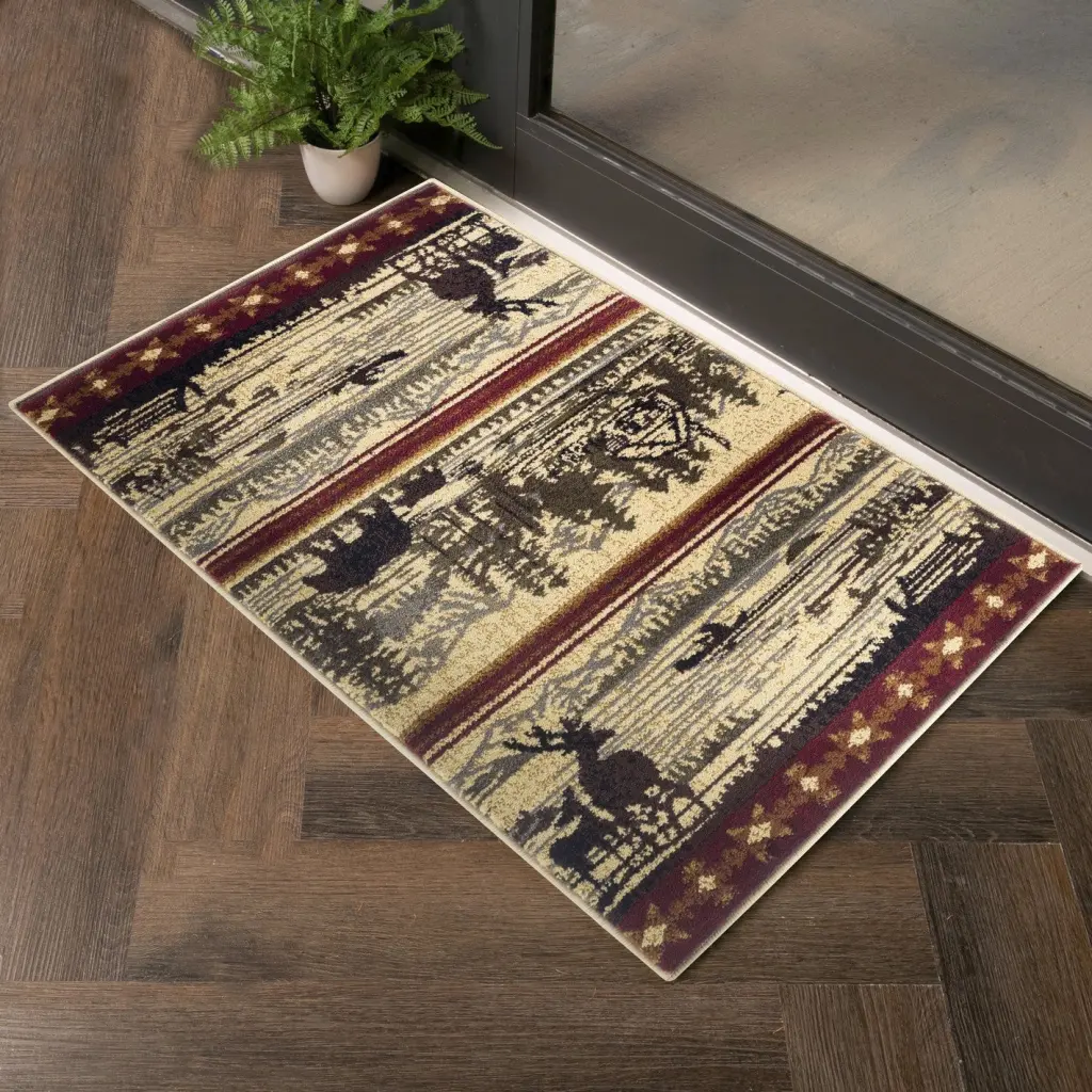 Nature's Nest GC CBL3005 Multi 2 Ft. X 3 Ft. Lodge Area Rug Cream Poly icona home decor