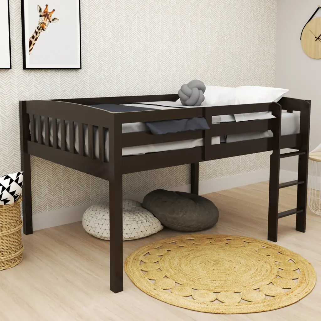 Elbrus Low Cappuccino Loft Bed Storage Space Saver Full Size Kids Bed brazil sustainable solid wood furniture