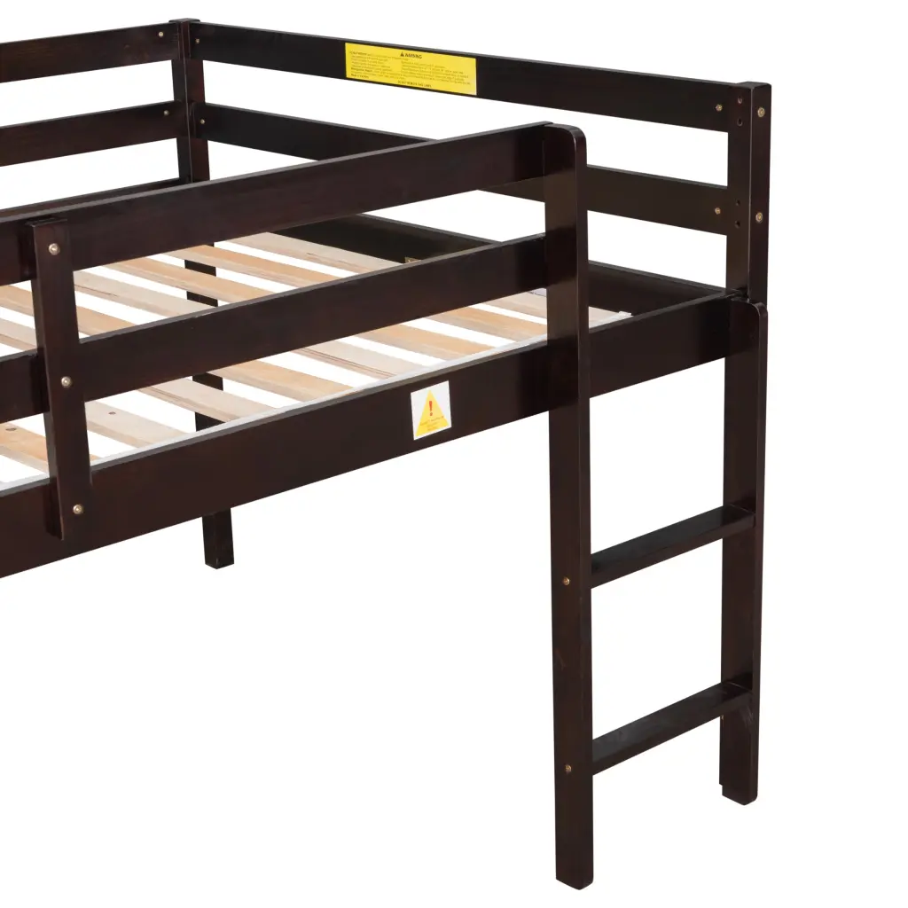 Full Size Loft Bed Espresso Pine Wood Ladder inspirit