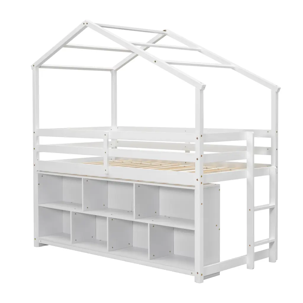 Twin Loft Bed Roof Frame and Under Bed Storage Shelves inspirit