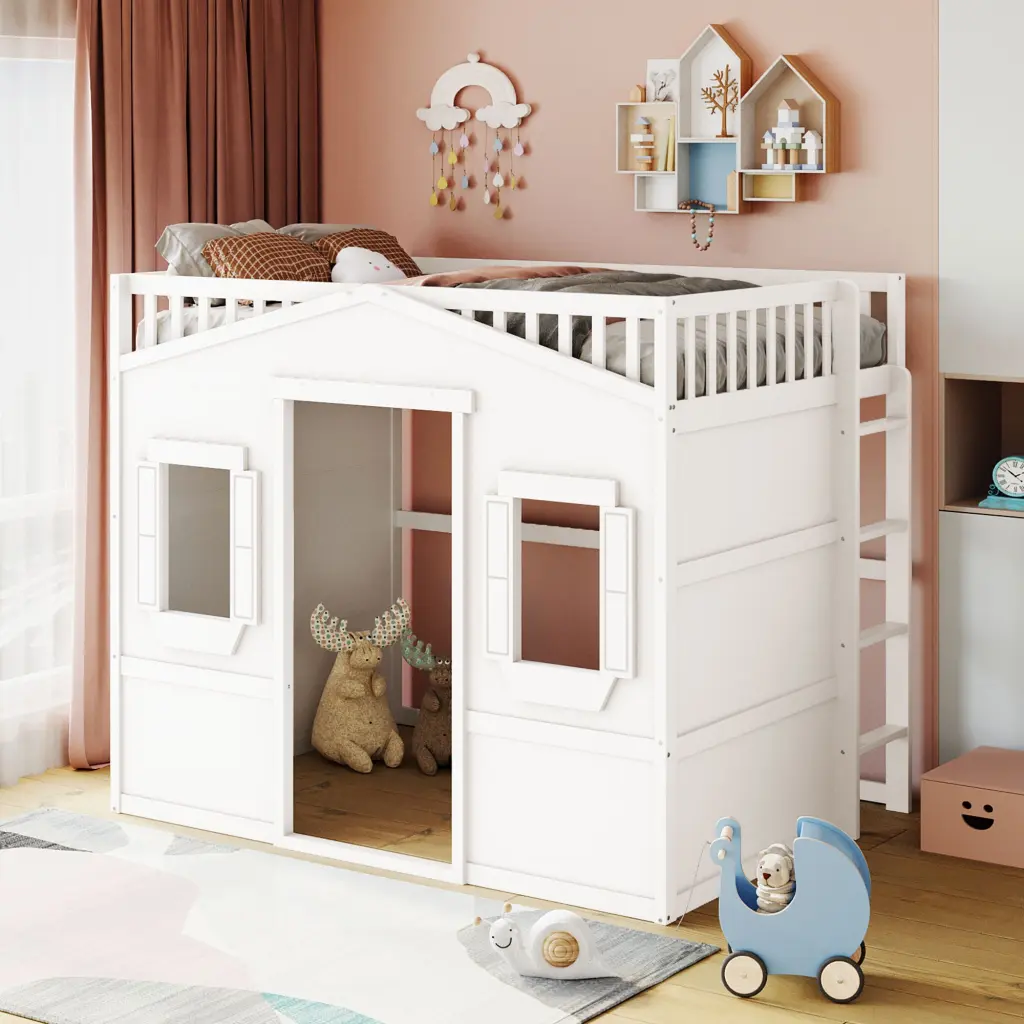 Full Size Solid Wood Loft Bed Ladder White lucky furniture