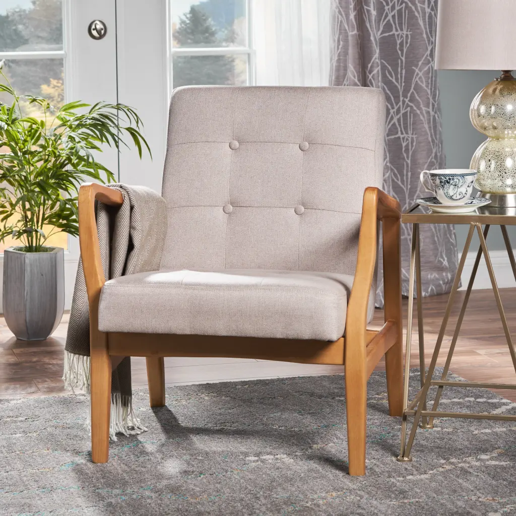 Club Chair Beige Fabric - Classic Comfortable Lounge Chair Living Room nh-cozy home