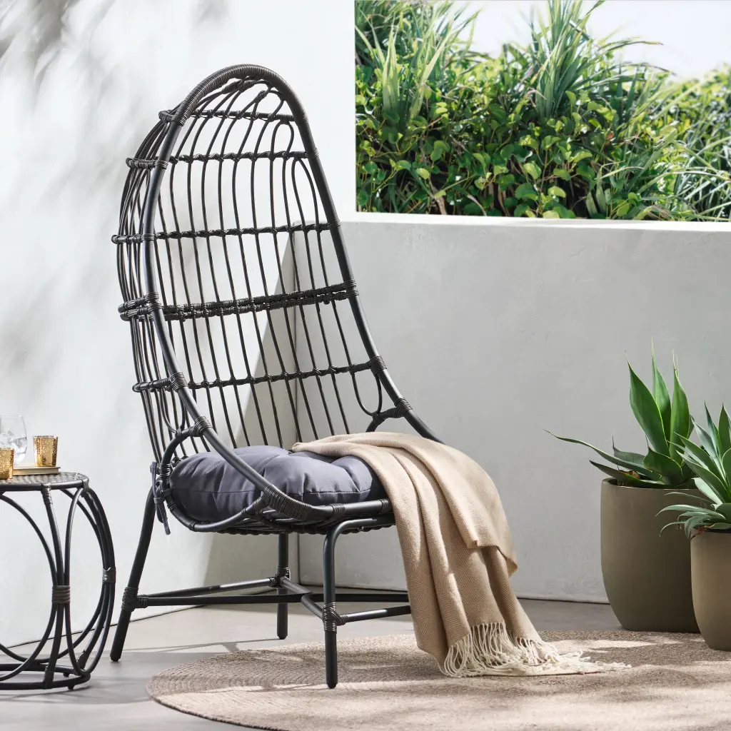 Elon Cocoon Chair Gray PE Rattan Waterproof Fabric nh-gardenpara