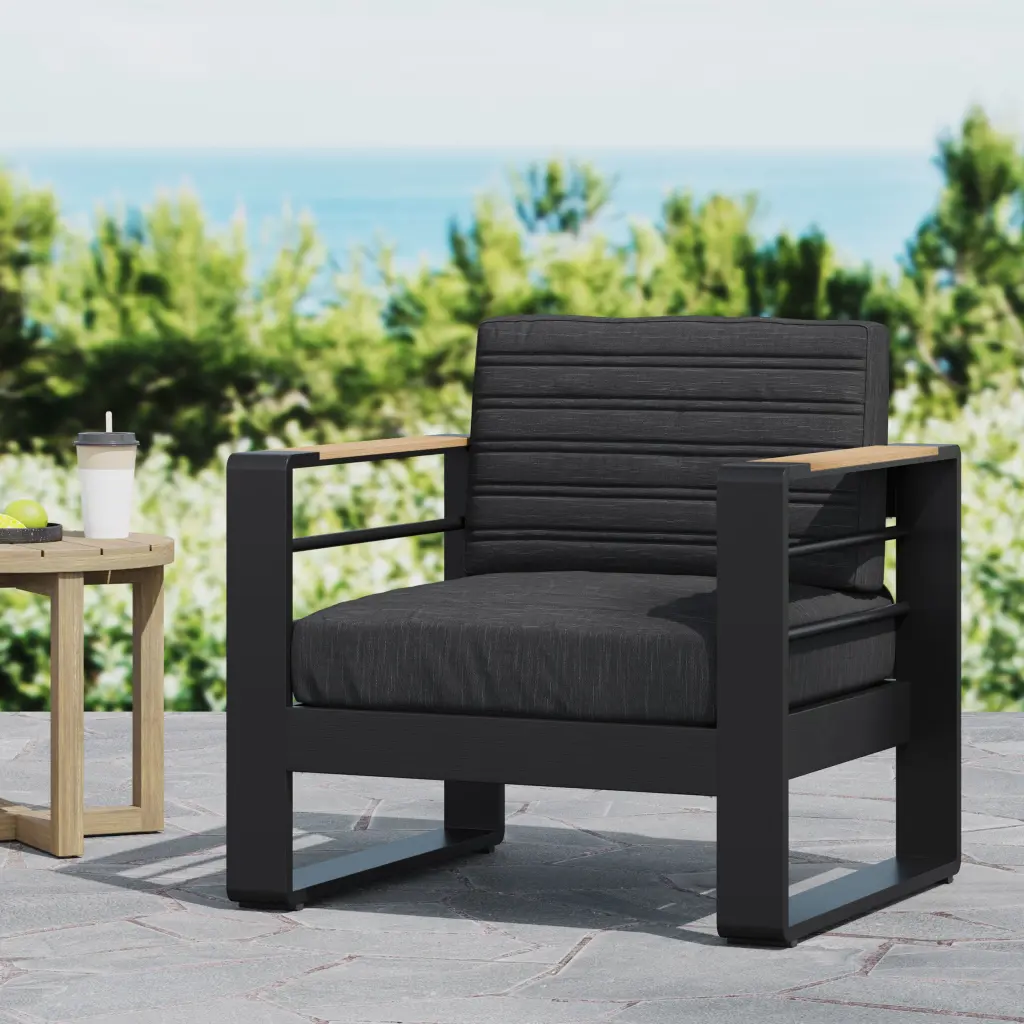 Giovanna Club Chair Black Metal & Wood Comfortable Lounge Chair nh-ihave