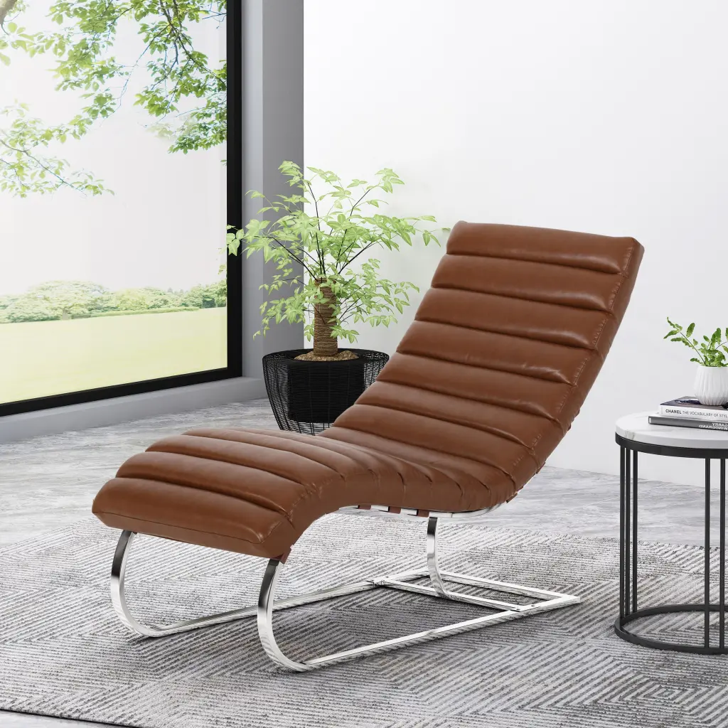 S Chaise Lounge Light Brown Pu Upholstered Modern Lounge Chair nh-purenest