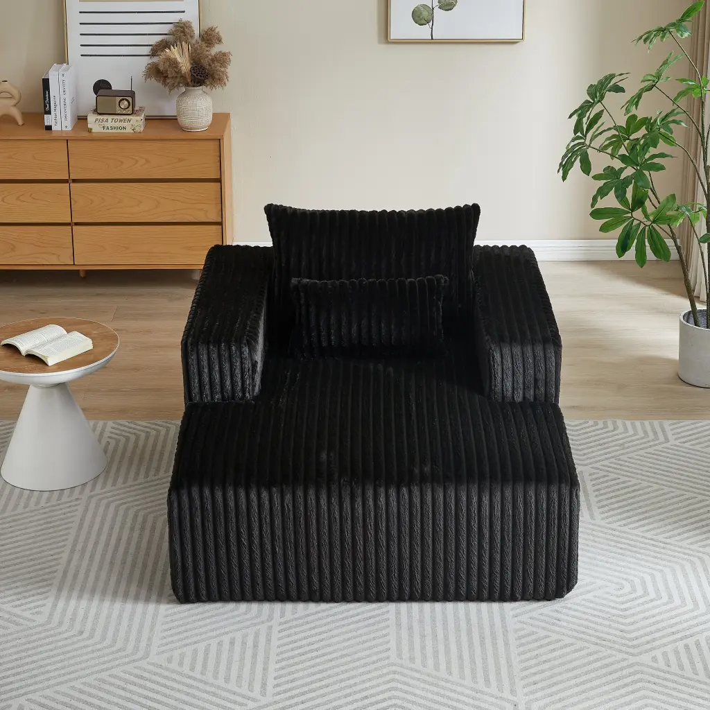 62.5 Inch Corduroy Sponge Sofa Lounge Chair No Assembly Required Fluffy welike furniture