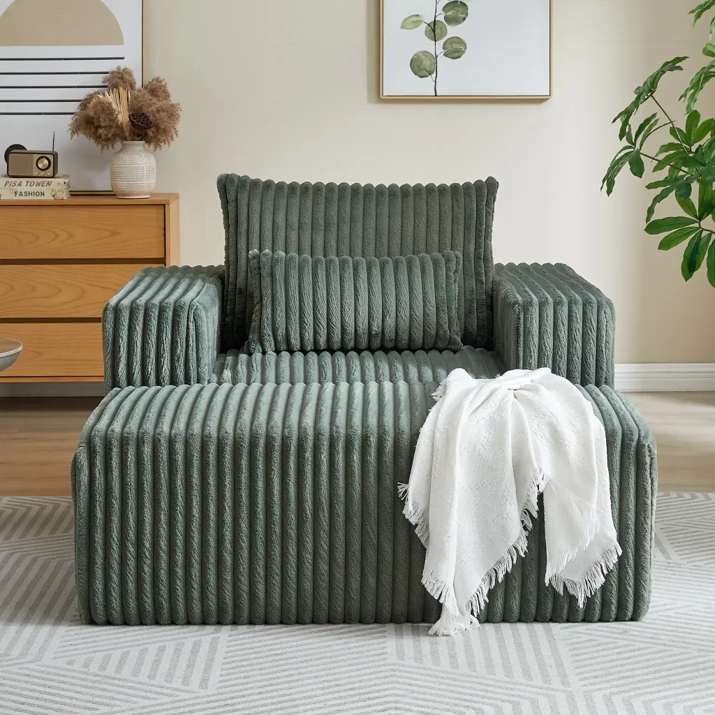 62.5 Inch Corduroy Sponge Sofa Lounge Chair Removable Footrest Living Room Chair welike furniture