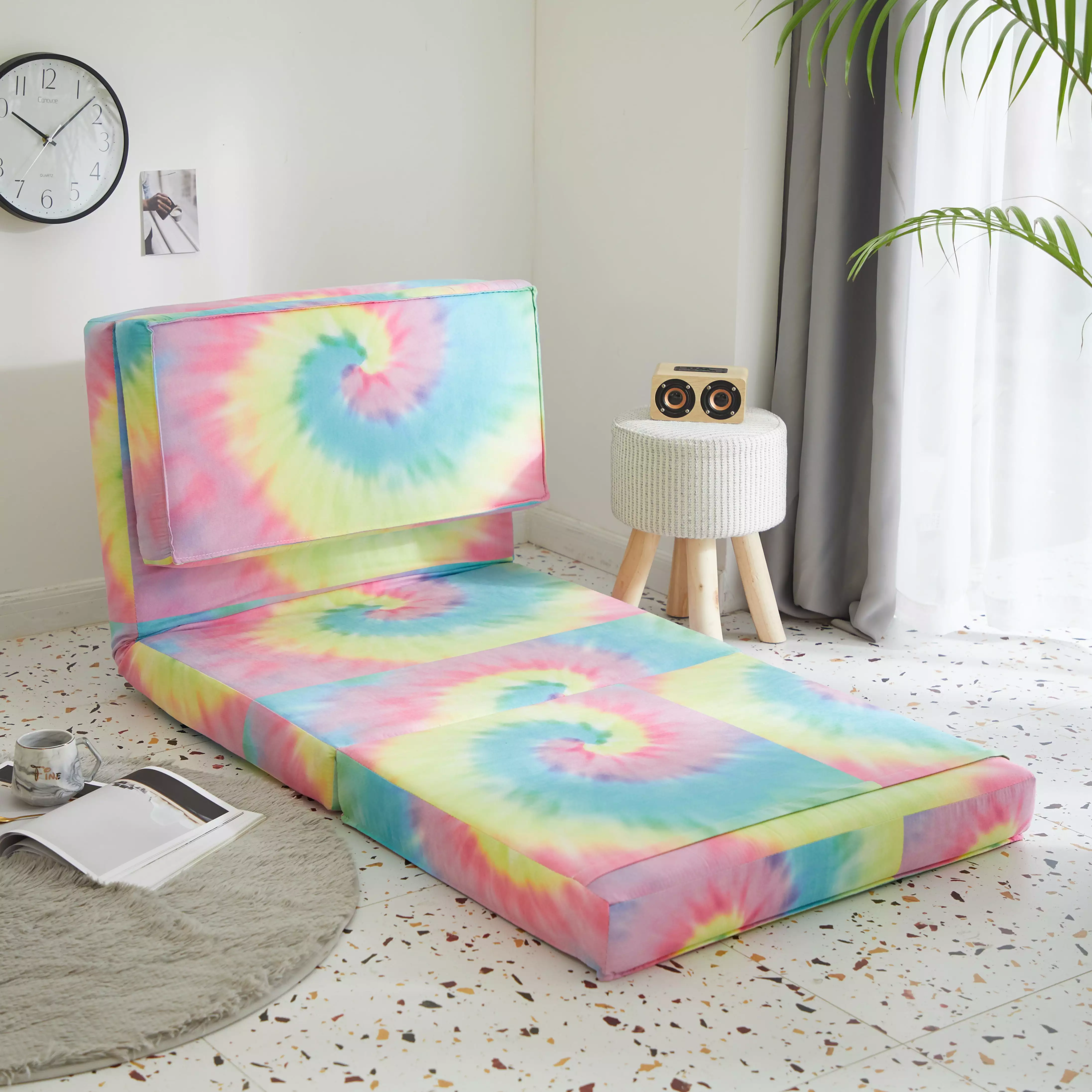 Your Zone Canvas Flip Lounge Chair Rainbow Tie Dye