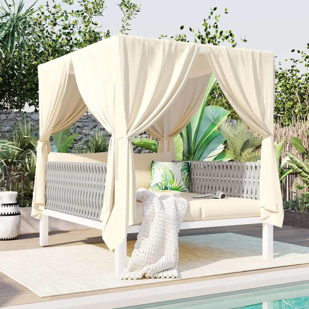 Outdoor Patio Sunbed Curtains High Comfort Poolside or Garden u_style