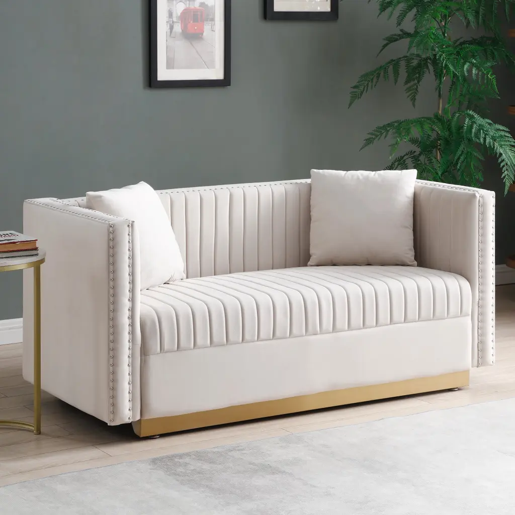 Contemporary Vertical Channel Tufted Velvet Sofa Loveseat Modern Upholstered Couch aijiafurniture
