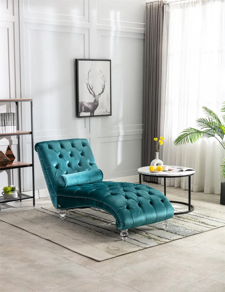 Coomoreleisure Concubine Sofa Acrylic Feet Teal Velvet Upholstery coolmore w-395