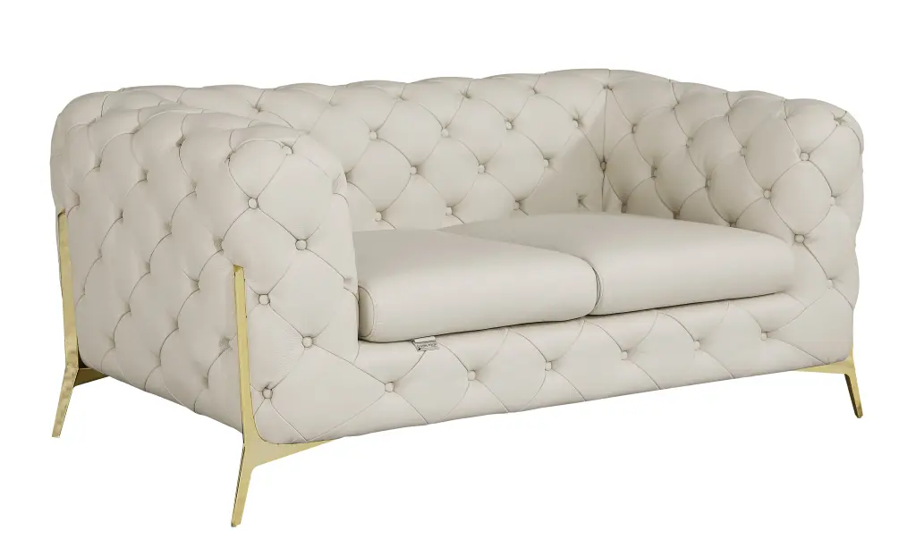 100% Top Grain Italian Leather Loveseat Beige Foam Cushion Modern Living Room Sofa global united