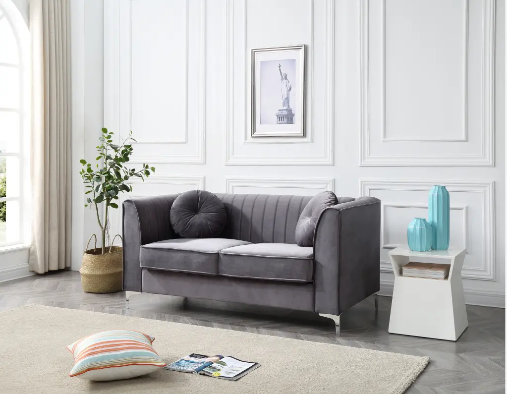 Delray G790A L Loveseat Gray Foam Velvet Upholstered 2-Seater Sofa glory furniture