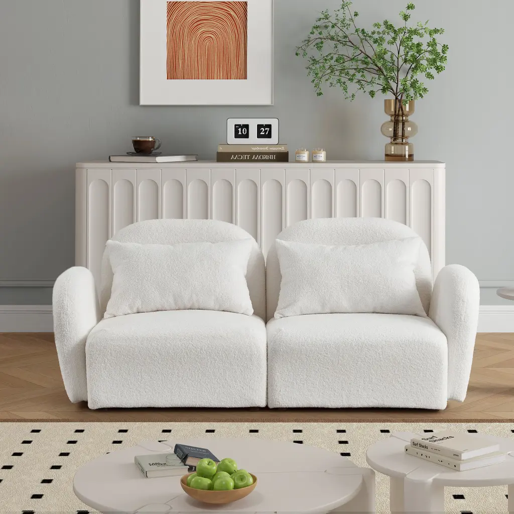 Living Room Lazy Sofa Loveseat Teddy Fabric and White Foam hdf store