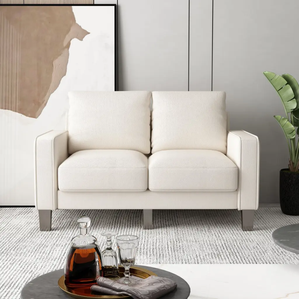 Modern Living Room Furniture Loveseat Beige Fabric Comfortable Foam hdf store