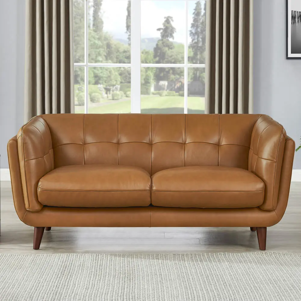 Solana Leather Loveseat Cognac Down Filling Authentic Leather Sofa hydeline furniture