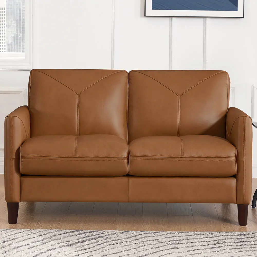 Yorkdale Leather Loveseat Cognac Memory Foam Authentic Leather Sofa hydeline furniture