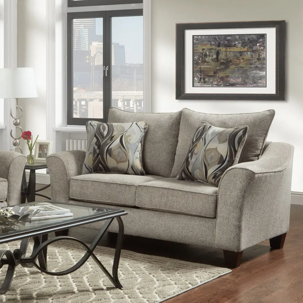 Camero Platinum Fabric Pillow Support Loveseat Gray Espresso Polyester Wood hz