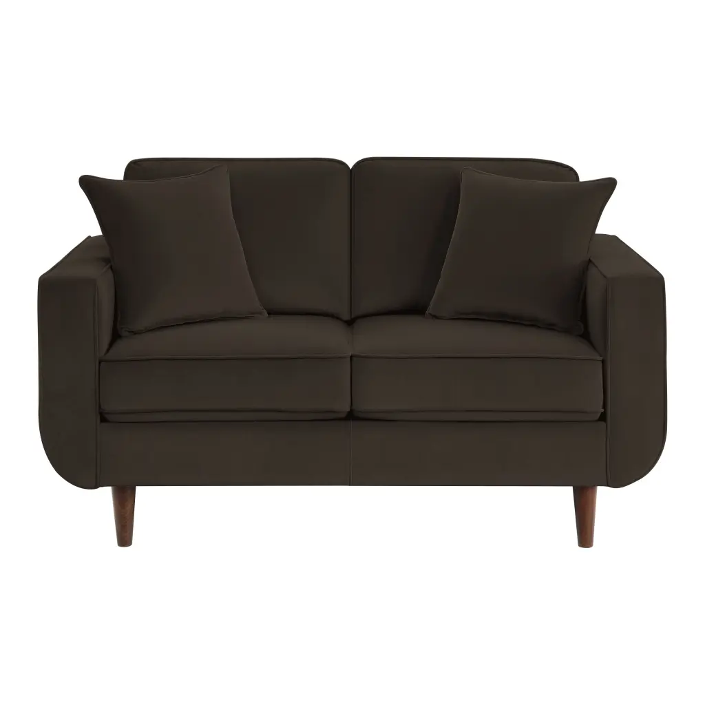 Mid Century Modern Chocolate Hue Velvet Upholstered Loveseat kanepe