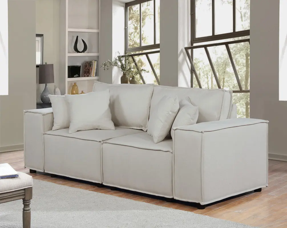 Elson 76 Inch Loveseat Beige Linen Fabric Sofa Living Room lilola home
