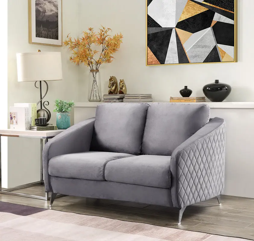 Sofia 55 Inch Gray Velvet Modern Loveseat Couch Small Spaces lilola home