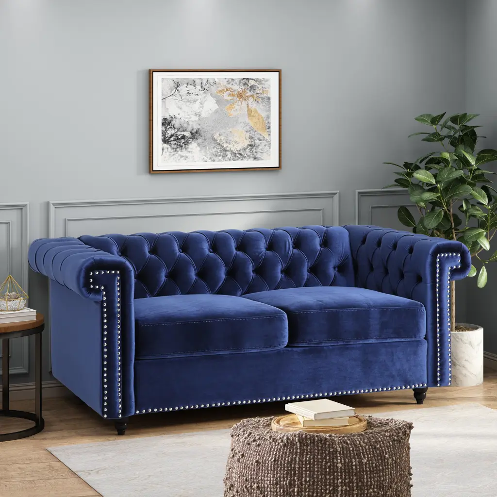 Blue Velvet 2 Seat Sofa Modern Upholstered Living Room Furniture nh-vivalux