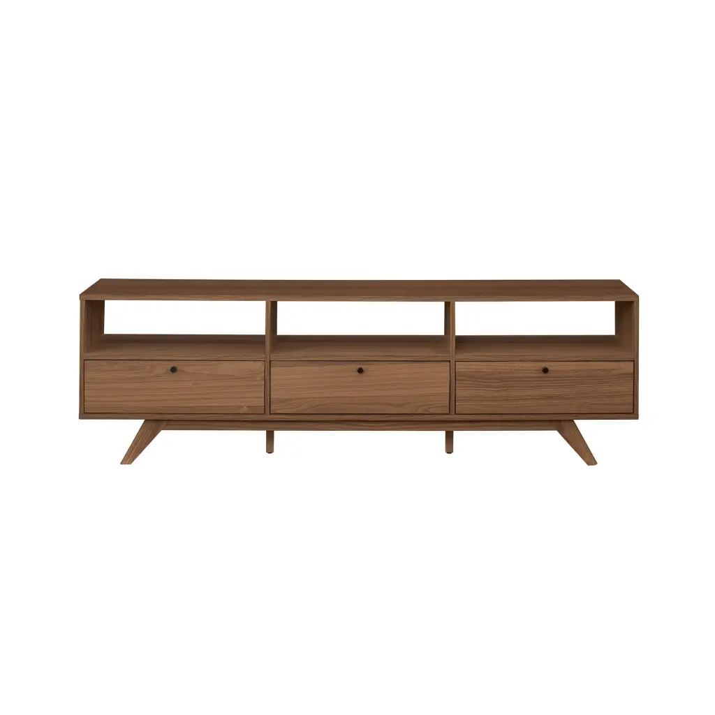 Modern Scandi 3 Door Low Profile TV Stand TVs Up To 80 Inches Mocha Finish walker edison