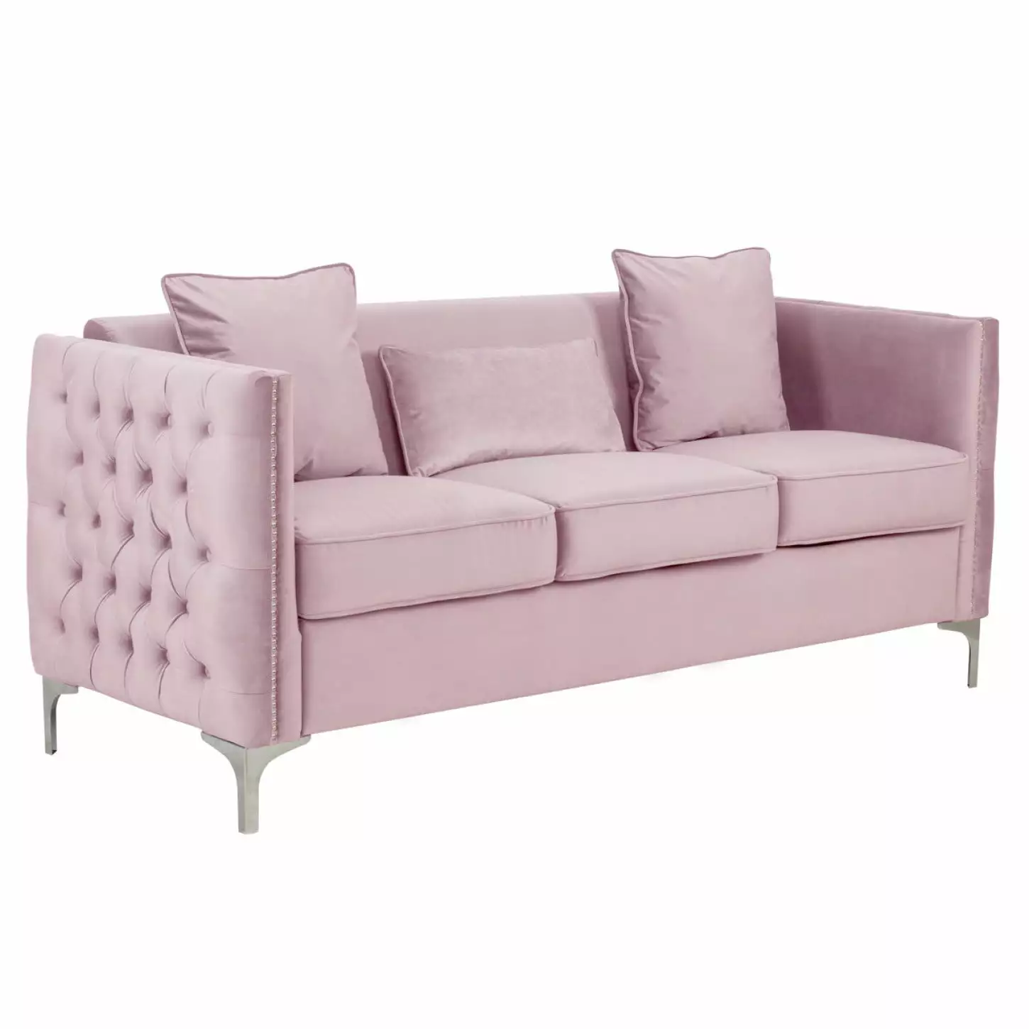 Elegant Pink Collection Sofa - Handmade Button Tufted Design Nail-Head Trim - Luxurious Living Room Furniture HATNOKIL