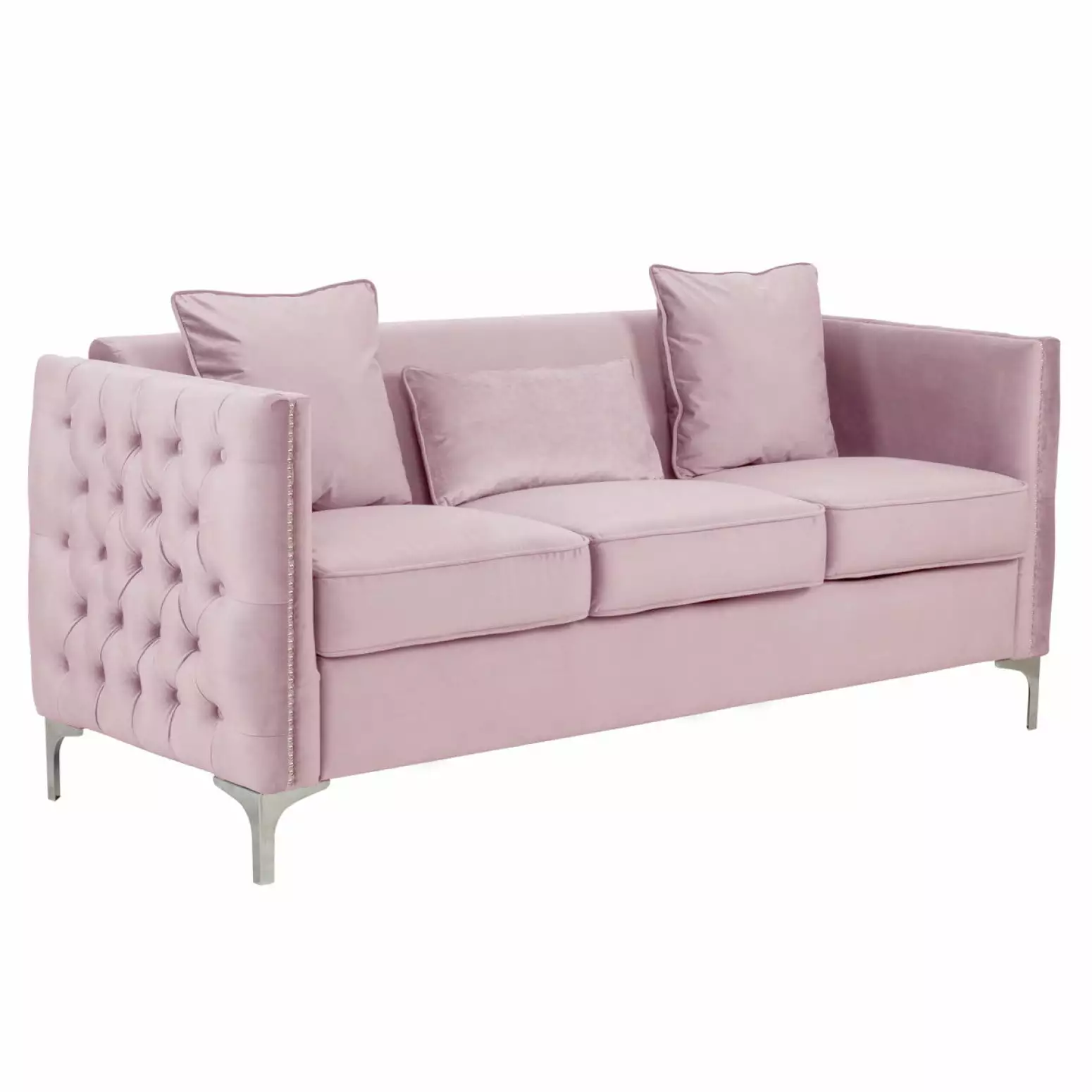 Elegant Pink Collection Sofa - Handmade Button Tufted Design Nail-Head Trim - Luxurious Living Room Centerpiece Ponnky