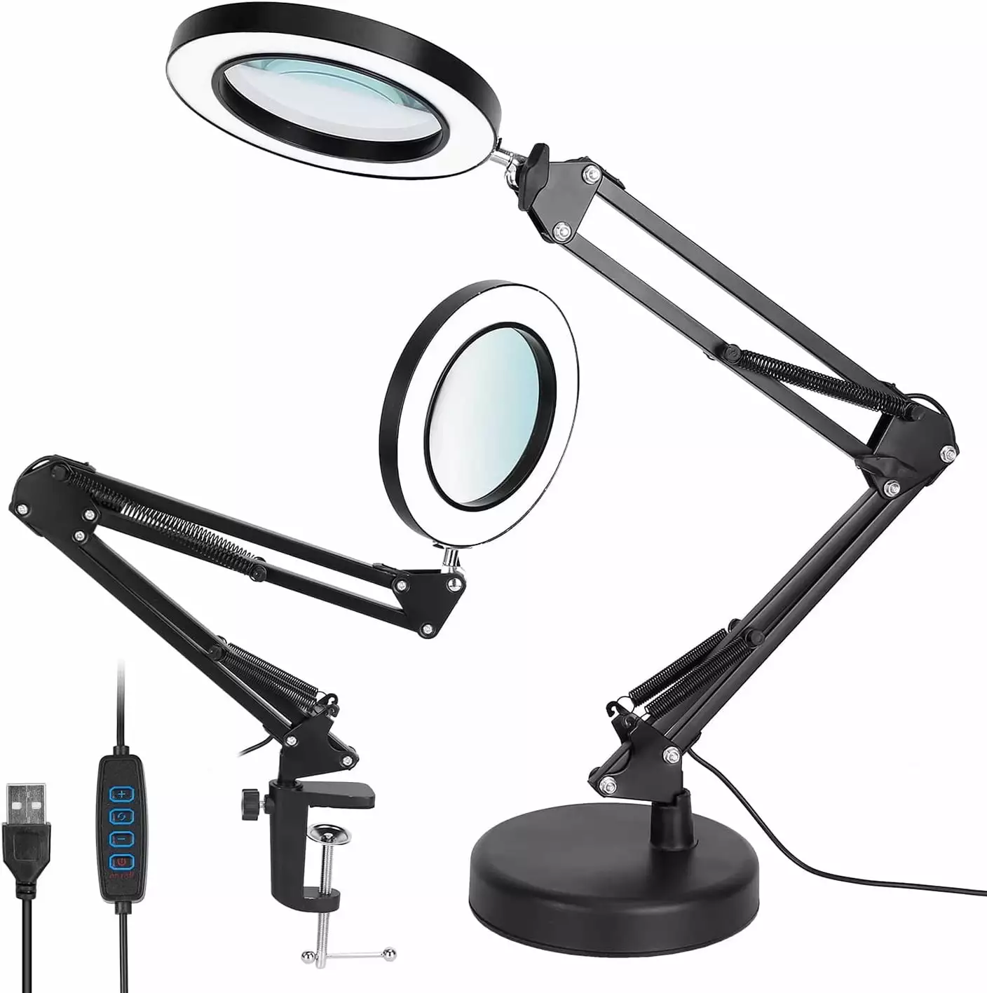 10X Magnifying Glass Desk Lamp 72 LED Magnifying Lamp 3 Color Modes Stepless Dimmable Magnifier Light