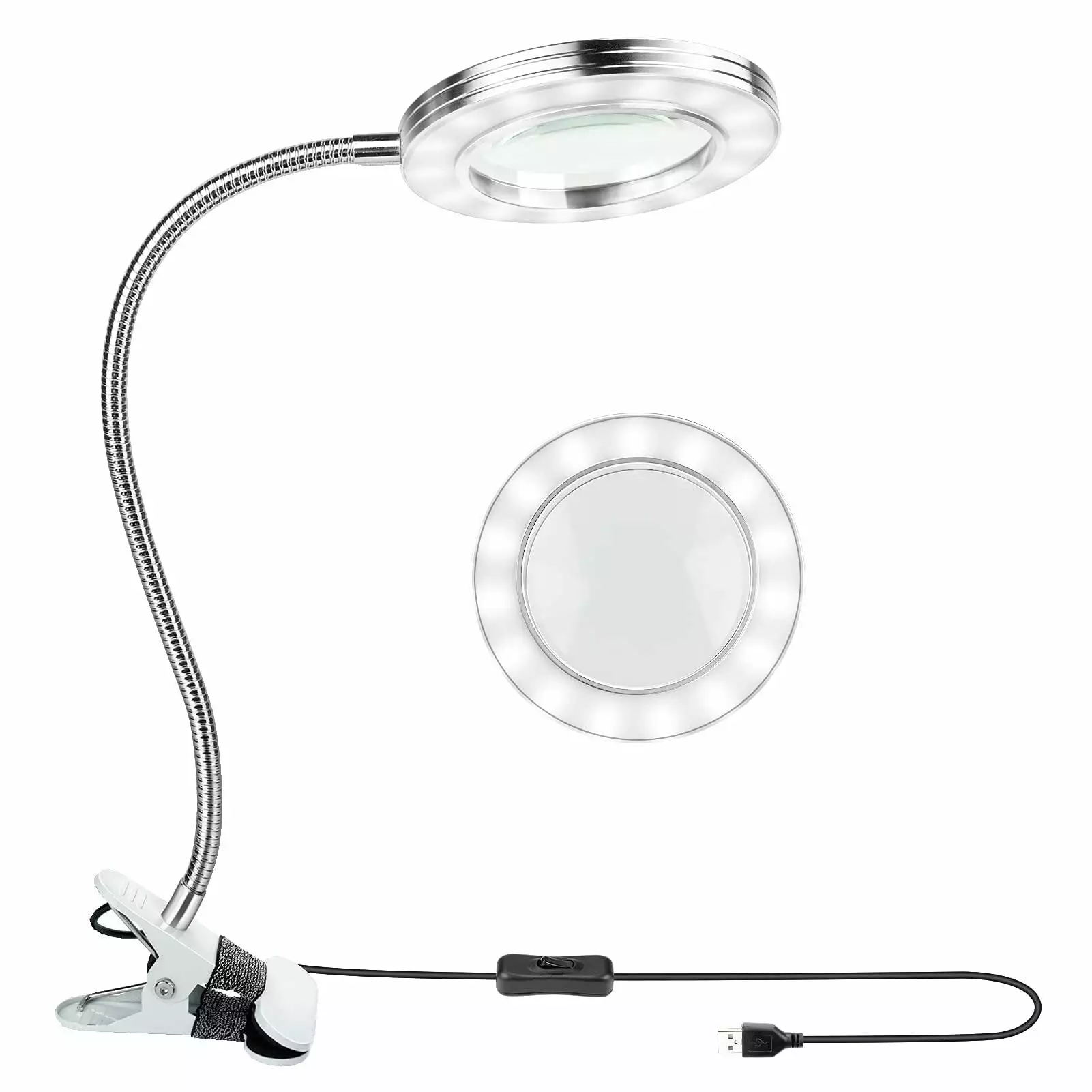 Achort Magnifying Light 360 Flexible Desk Light Metal Clamp USB Powered 8X Magnifier