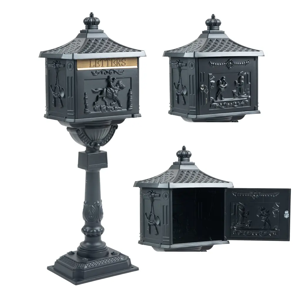 Cast Aluminum Black Mailbox Heavy Duty Security Postal Box w2505