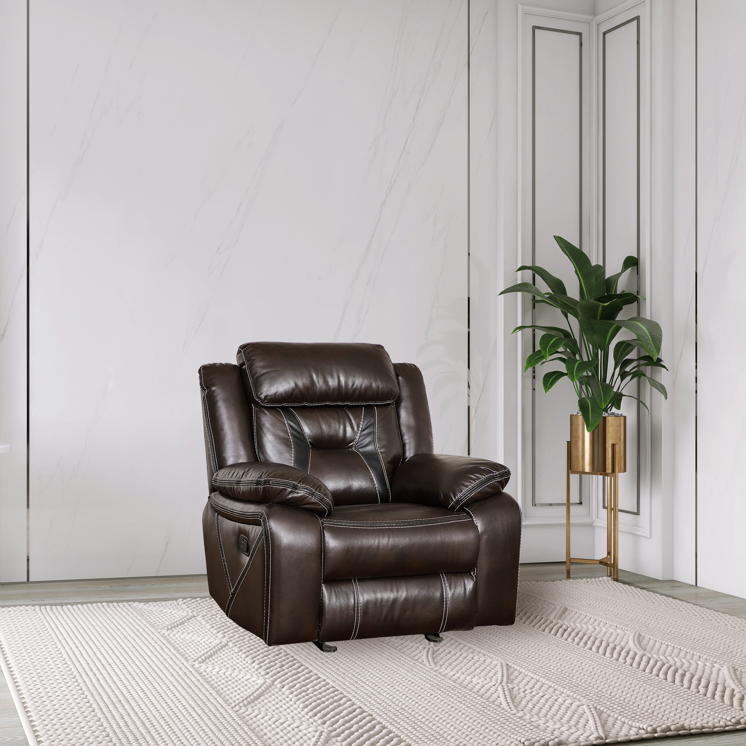 38.58 x 38.58 x 40.16 Reclining Upholstered Manual Puller Faux Leather Black Living Room Chair Miekor