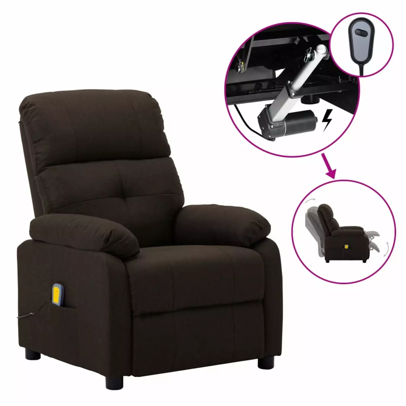 Anself Electric Massage Recliner Chair Adjustable Footrest - Dark Brown Fabric - 30x35.4x39.4 Inches