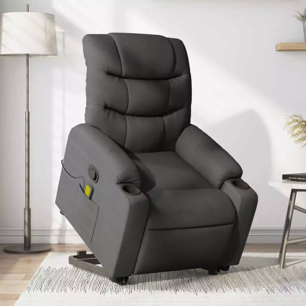 vidaXL Stand up Massage Recliner Chair Dark Gray Fabric Power Lift