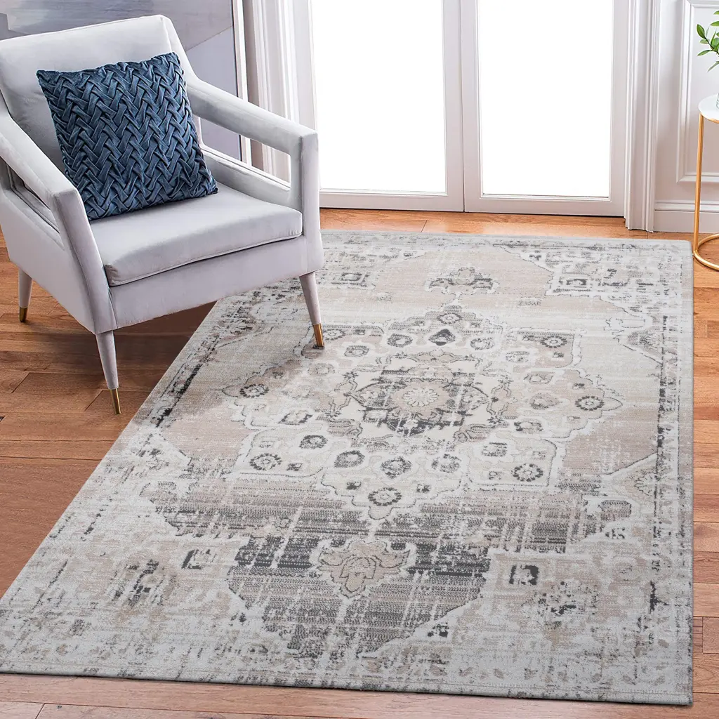 6x9 Cream Beige Medallion Non Shedding Living Room Bedroom Dining Home Rug naar rug