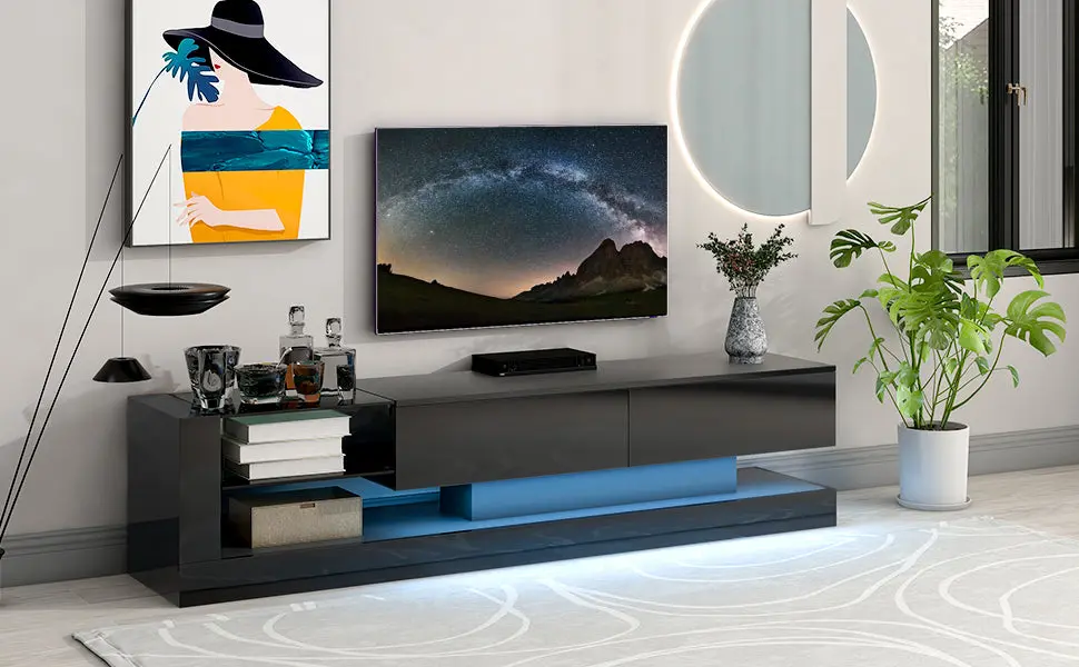 TV Stand Two Media Storage Cabinets Modern High Gloss Entertainment Center on-trend