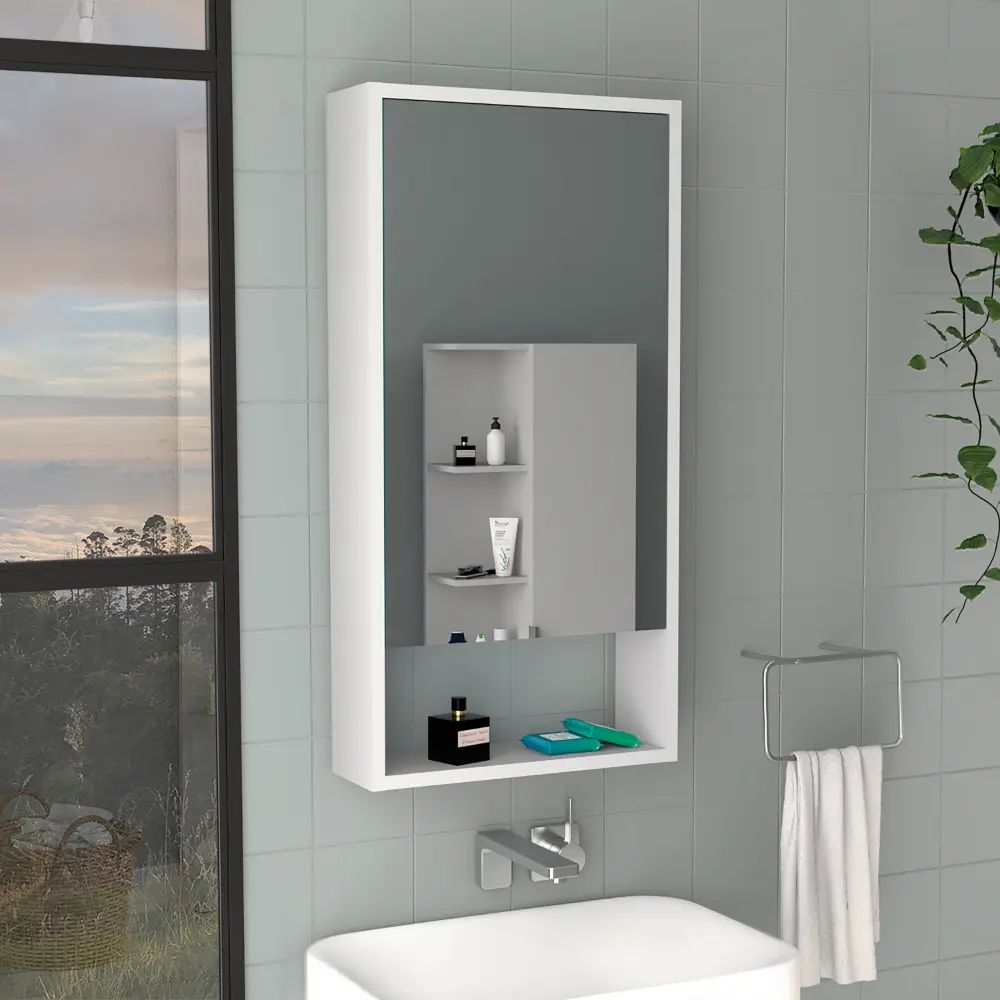 Medicine 35 Inch Single Door Cabinet Two Interior Shelves One External Shelf depot e-shop